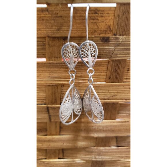 Vintage Hand Crafted Artisan Silver Dangle Earrings - Picture 3 of 10